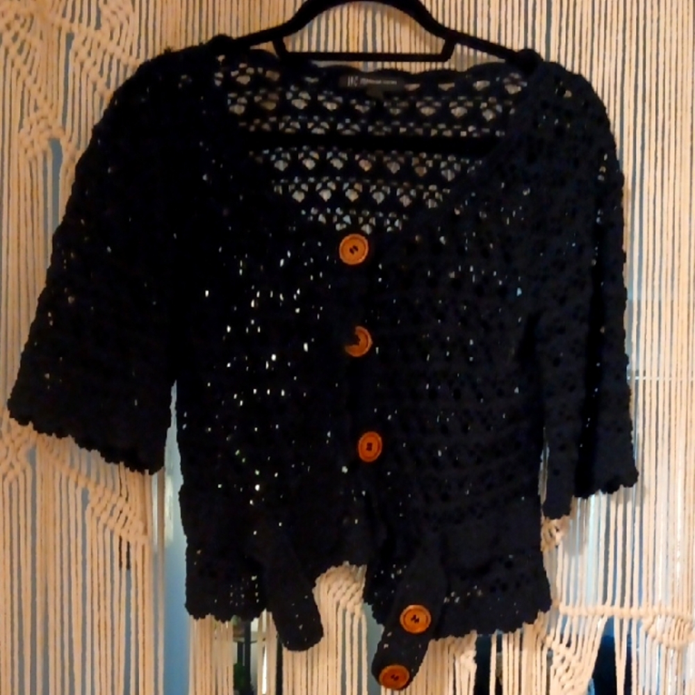 Women's Unique Inc Cotton Black Knit Sweater with Wooden Buttons Size Large